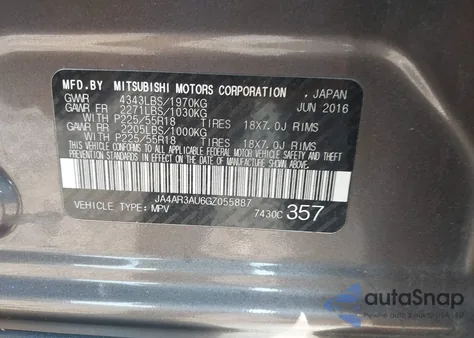 2016 Mitsubishi Outlander Sport Es/Se из США, поврежденный, VIN JA4AR3AU6GZ055887
